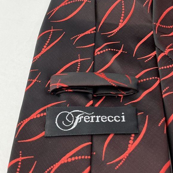 Ferrecci Red Black Abstract Shiny Sci-Fi Style Microfiber Tie - Picture 6 of 8